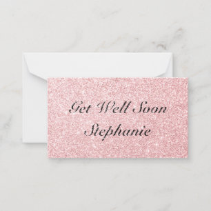 Gepersonaliseerde naam Pink Glitter Get Well Soon Notitiekaartje