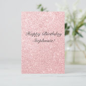 Gepersonaliseerde naam Pink Glitter Verjaardag Kaa Kaart (Staand voorkant)