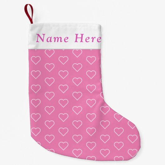 Gepersonaliseerde naam Pink Hearts Christmas Stock Kleine Kerstsok (Voorkant)