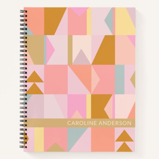 Gepersonaliseerde naam Pink Pastel Geometric Stijl Notitieboek (Voorkant)