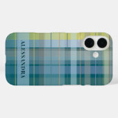 Gepersonaliseerde Naam Plaid Check Blauw Blauwgroe Case-Mate iPhone Case (Achterkant (horizontaal))