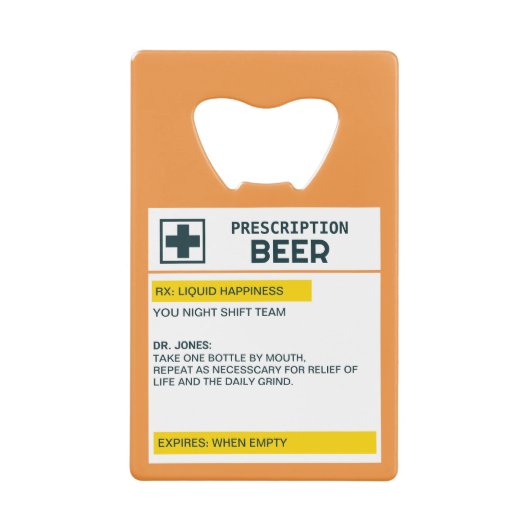 Gepersonaliseerde naam Prescription Bier Creditkaart Flessenopener (Voorkant)
