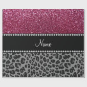 Gepersonaliseerde naam pruimen zwarte luipaard cadeaupapier (Vlak)