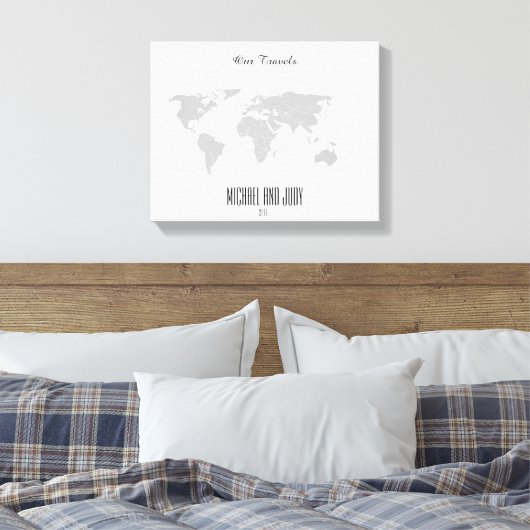 Gepersonaliseerde naam Push Pin Wereldkaart - Onze Canvas Afdruk (Insitu (Slaapkamer))