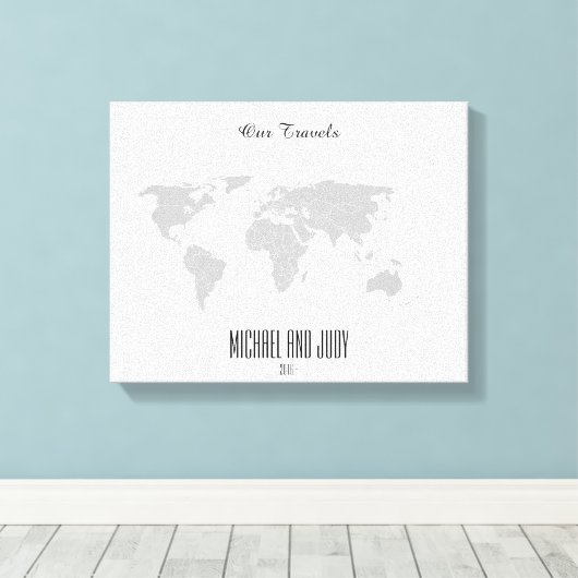 Gepersonaliseerde naam Push Pin Wereldkaart - Onze Canvas Afdruk (Insitu (Houten vloer))