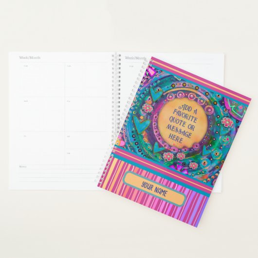 Gepersonaliseerde naam Quote  roze bloemige streep Planner (Display)