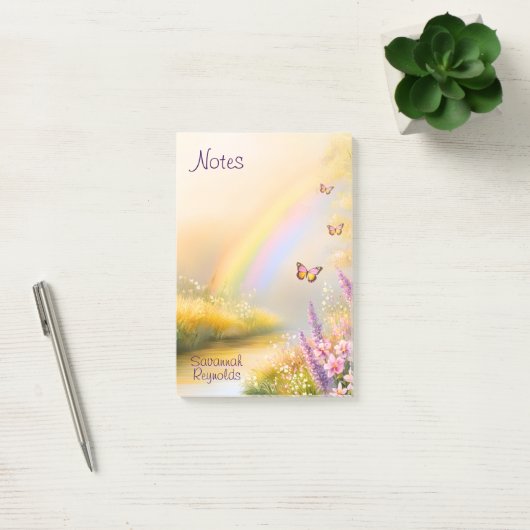 Gepersonaliseerde naam Rainbow Butterfly Natuur No Post-it® Notes (Kantoor)