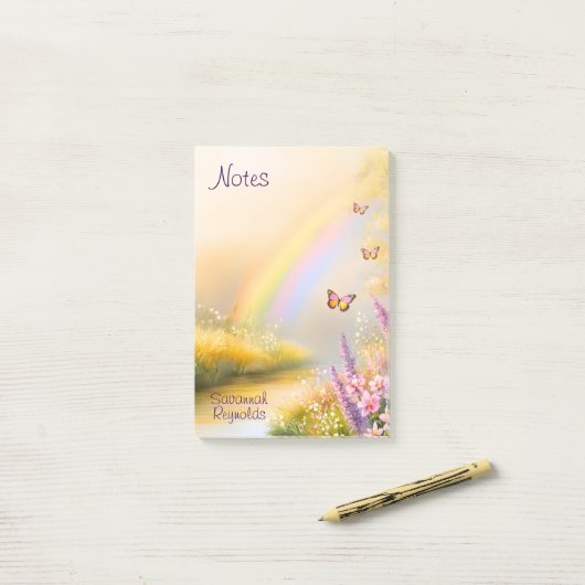 Gepersonaliseerde naam Rainbow Butterfly Natuur No Post-it® Notes (Op bureau)
