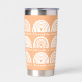 Gepersonaliseerde naam Rainbow Pattern Peach Geïsoleerde Drinkbeker (Links)
