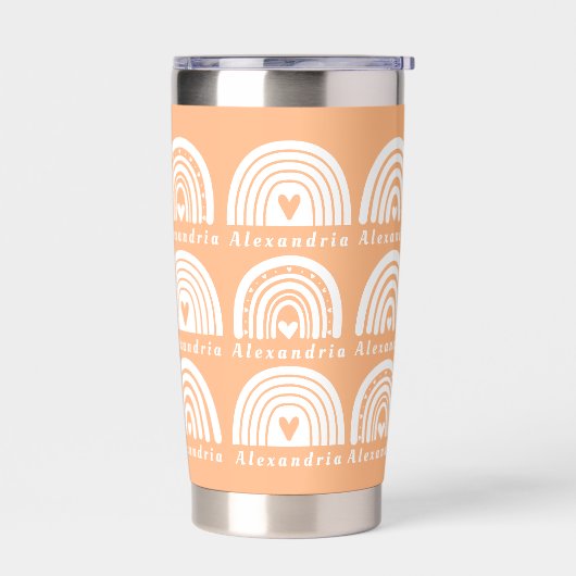 Gepersonaliseerde naam Rainbow Pattern Peach Geïsoleerde Drinkbeker (Links)