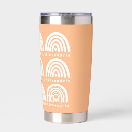 Gepersonaliseerde naam Rainbow Pattern Peach Geïsoleerde Drinkbeker (Achterkant)
