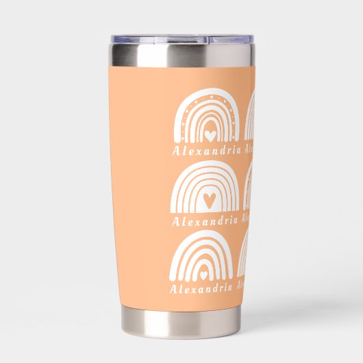 Gepersonaliseerde naam Rainbow Pattern Peach Geïsoleerde Drinkbeker (Voorkant)