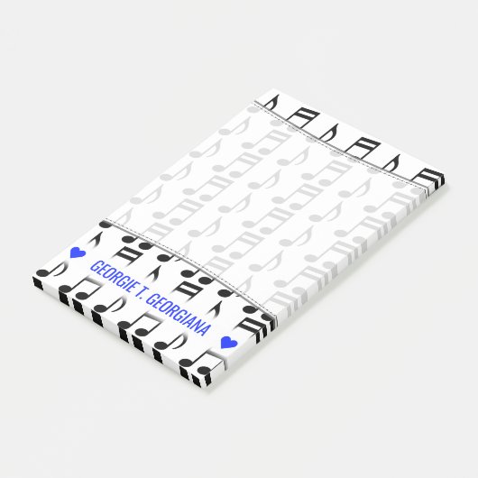 Gepersonaliseerde naam; raster van muzieknoten post-it® notes (Schuin)