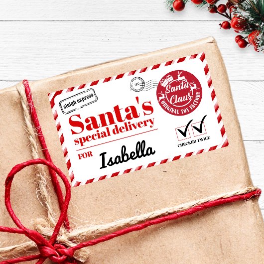 Gepersonaliseerde naam Red Bold Santas Speciale le Rechthoekige Sticker