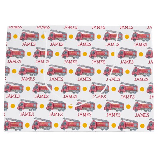 Gepersonaliseerde naam Red Fire truck Party Groot Cadeauzakje (Voorkant)