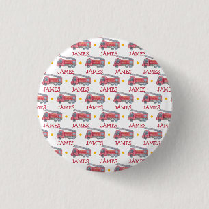Gepersonaliseerde naam Red Fire truck Party Ronde Button 3,2 Cm