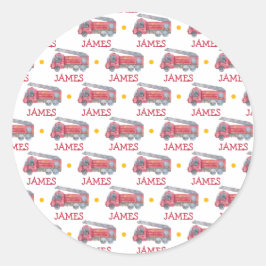 Gepersonaliseerde naam Red Fire truck Party Ronde Sticker