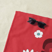 Gepersonaliseerde naam Red Retro Style Bloemen Strandlaken (In situ)