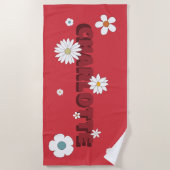 Gepersonaliseerde naam Red Retro Style Bloemen Strandlaken (Voorkant)