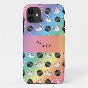 Gepersonaliseerde naam regenboogbowlingpatroon Case-Mate iPhone case