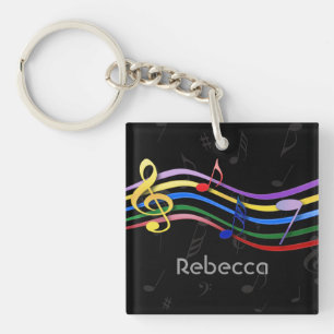 Gepersonaliseerde naam Regenbooggekleurde Muziekno Sleutelhanger