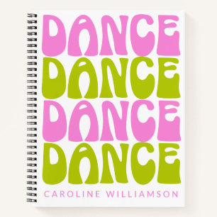 Gepersonaliseerde naam Retro Danser Pink Green Notitieboek