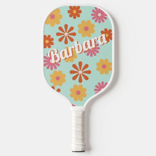 Gepersonaliseerde naam Retro Flower Power Pickleball Paddle (Voorkant)