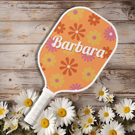 Gepersonaliseerde naam Retro Flower Power Pickleball Paddle