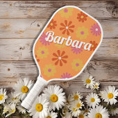 Gepersonaliseerde naam Retro Flower Power Pickleball Paddle