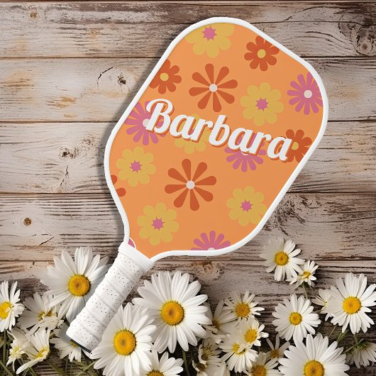 Gepersonaliseerde naam Retro Flower Power Pickleball Paddle