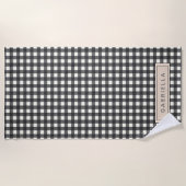 Gepersonaliseerde naam Retro Modern Black Gingham  Strandlaken (Voorkant)