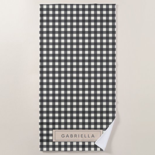 Gepersonaliseerde naam Retro Modern Black Gingham  Strandlaken (Voorkant)