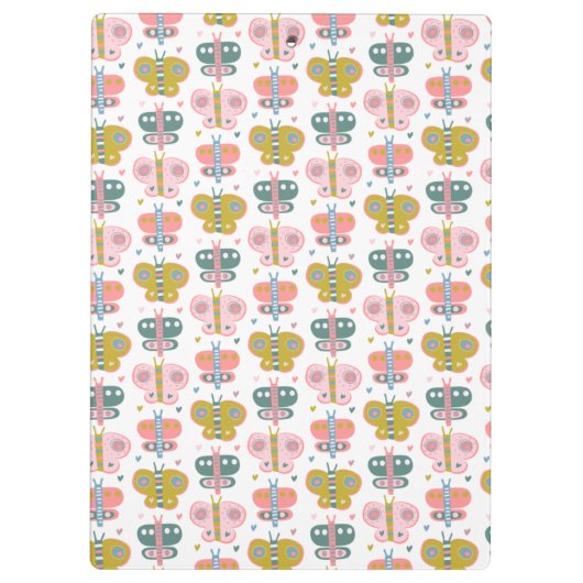 Gepersonaliseerde naam Retro Pink Butterflies Stud Klembord (Achterkant)