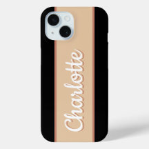 Gepersonaliseerde naam Retro Stripe Beige Zwart