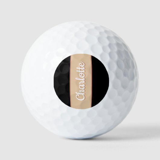 Gepersonaliseerde naam Retro Stripe Beige Zwart Golfballen (Voorkant)