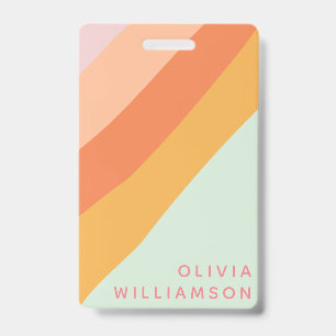 Gepersonaliseerde naam Retro Stripes Pastel Mint P Badge