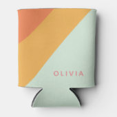 Gepersonaliseerde naam Retro Stripes Pastel Mint P Blikjeskoeler (Voorkant)