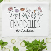 Gepersonaliseerde naam Retro Wildflower Theedoek (Gevouwen)