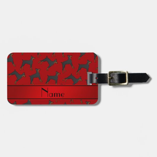 Gepersonaliseerde naam rode doberman pinschers bagagelabel (Voorkant horizontaal)