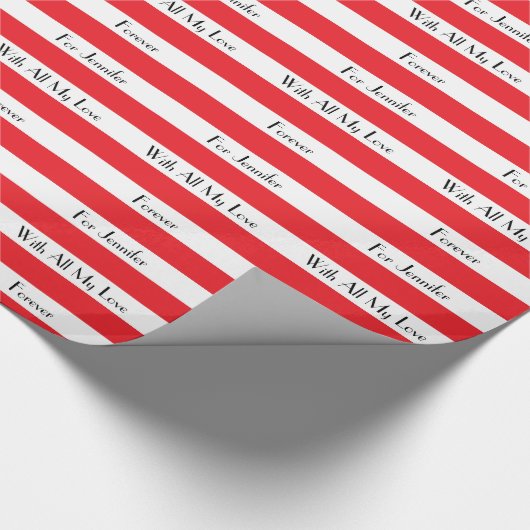 Gepersonaliseerde naam, rode en witte streep cadeaupapier (Hoek)