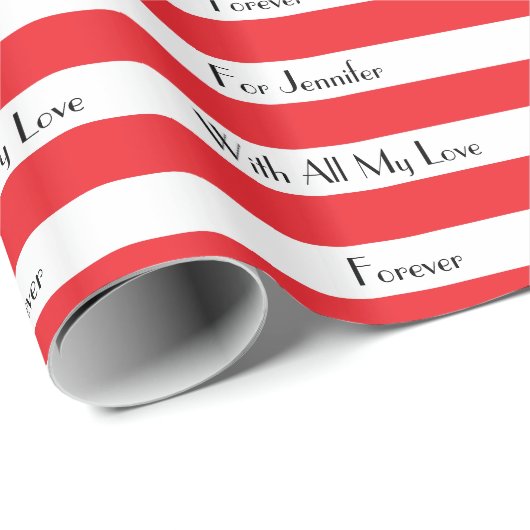 Gepersonaliseerde naam, rode en witte streep cadeaupapier (Rol Hoek)