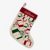 Gepersonaliseerde naam Rode Groene Giften Kleine Kerstsok (Voorkant (Hangend))