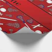 Gepersonaliseerde naam rode lacrosse patroon cadeaupapier (Hoek)