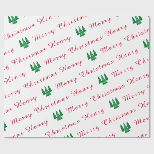 Gepersonaliseerde naam Rood en Wit Vrolijk Kerstfe Cadeaupapier (Vlak)