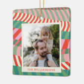 Gepersonaliseerde Naam Rood Groen Roze Geometrisch Keramisch Ornament (Links)