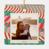 Gepersonaliseerde Naam Rood Groen Roze Geometrisch Keramisch Ornament (Achterkant)