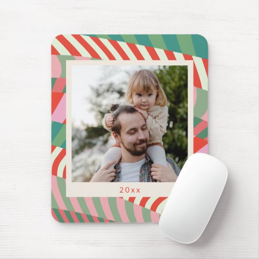 Gepersonaliseerde Naam Rood Groen Roze Kerstfoto Muismat (Met muis)