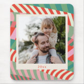 Gepersonaliseerde Naam Rood Groen Roze Kerstfoto Muismat (Voorkant)