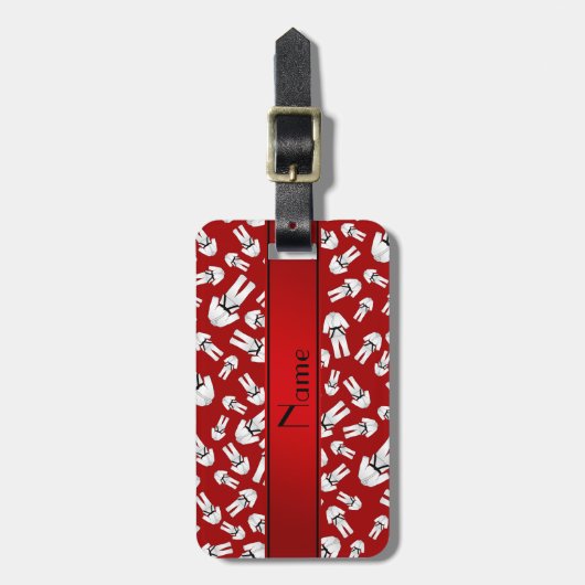 Gepersonaliseerde naam rood karate patroon bagagelabel (Voorkant verticaal)