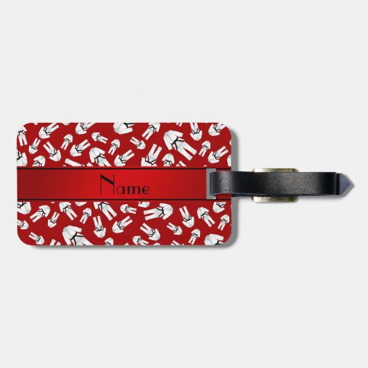 Gepersonaliseerde naam rood karate patroon bagagelabel (Achterkant horizontaal)
